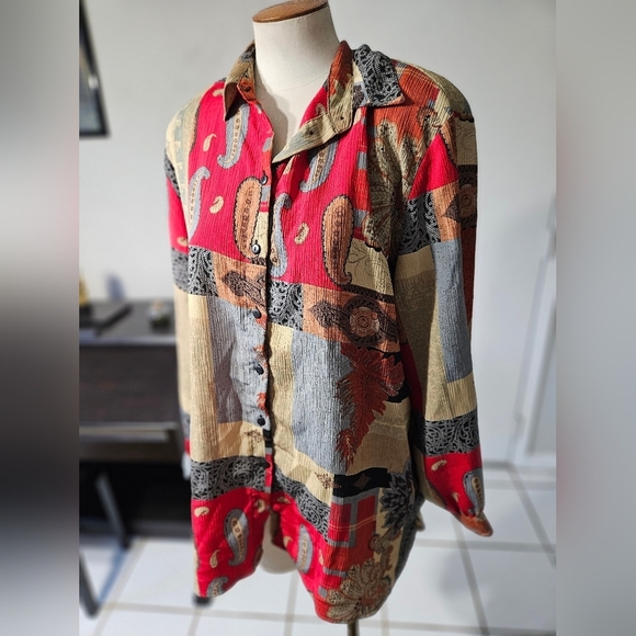 80s EHL Boho Button Up with Shoulder Pads! Size 16 - Picture 1 of 5
